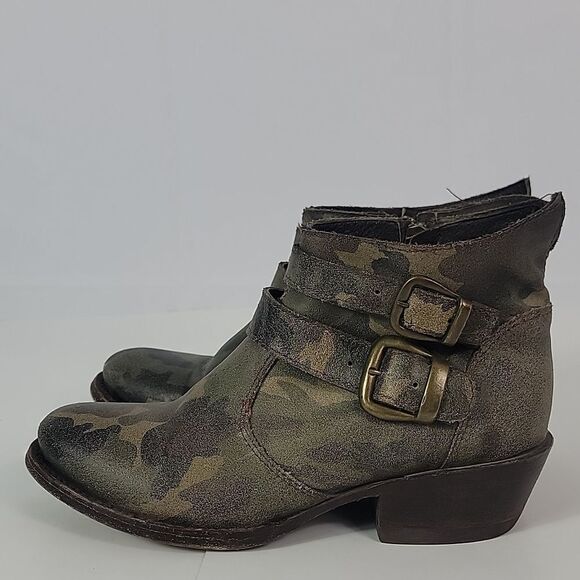 Cofi Camo Military Print Leather Women's Ankle Boots - Picture 4 of 12